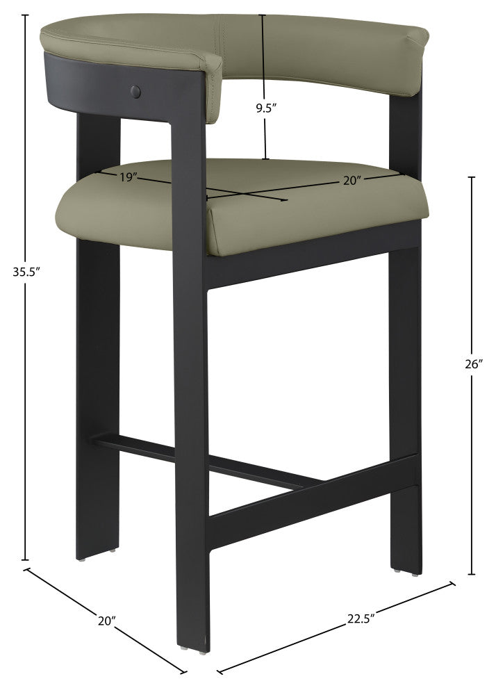 Romeo Upholstered Counter Stool, Olive, Vegan Leather, Matte Black Finish