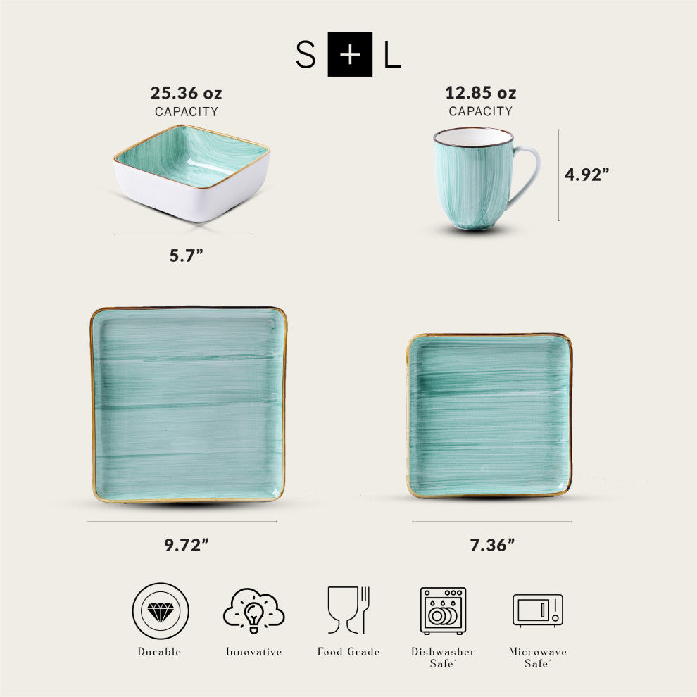 Stone Lain Esmeralda Porcelain 32 Piece Dinnerware Set, Light Green