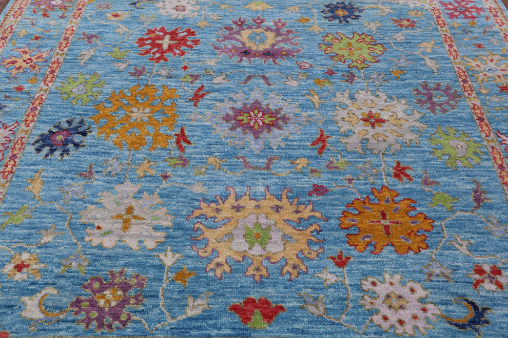 8' Square Handmade Turkish Oushak Wool Rug - Q13392