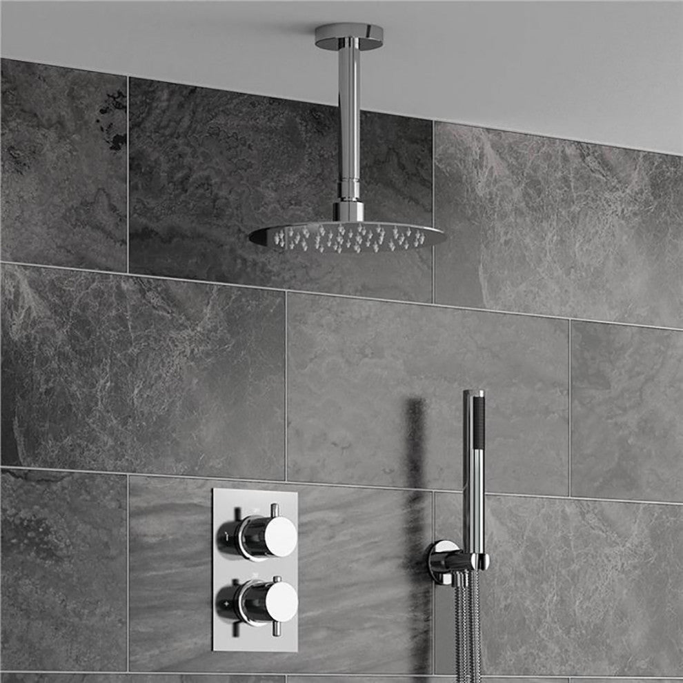 Fontana Sierra Round Ceiling Mount Ultra Thin Bathroom Shower Head Set