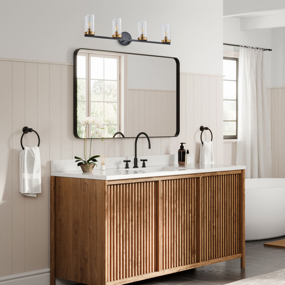 Black 4-Light Clear Cylinder Glass Design Bathroom Vanity Light