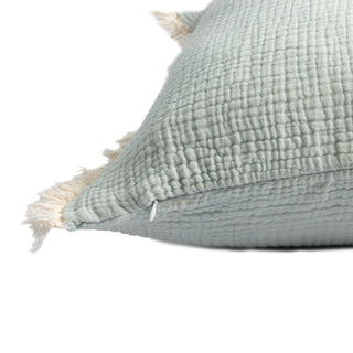 Cream/ Beige Solid Fringed Organic Turkish Cotton Throw Pillow, Green