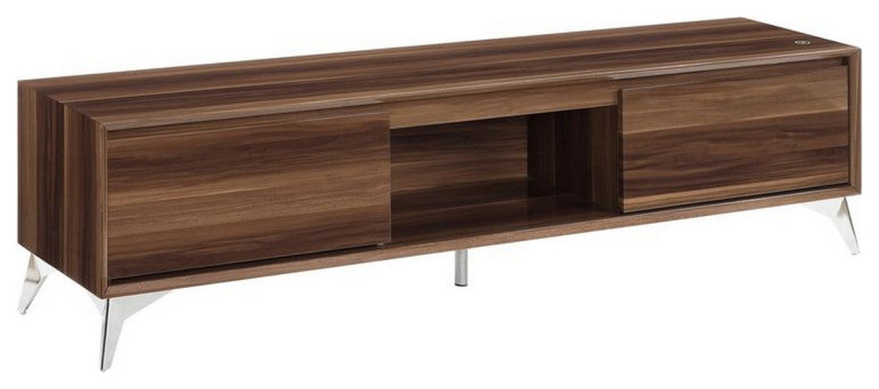 Benzara BM251384 TV Stand With 2 Door Storage and LED Touch Light, Brown