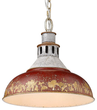 Kinsley Large Pendant, Aged Galvanized Steel With Antique Red Shade