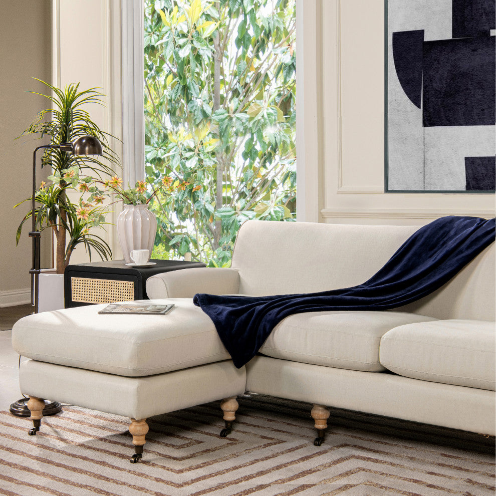 Alana Lawson 88" L-Shape Reversible Sectional Sofa, Light Beige Linen