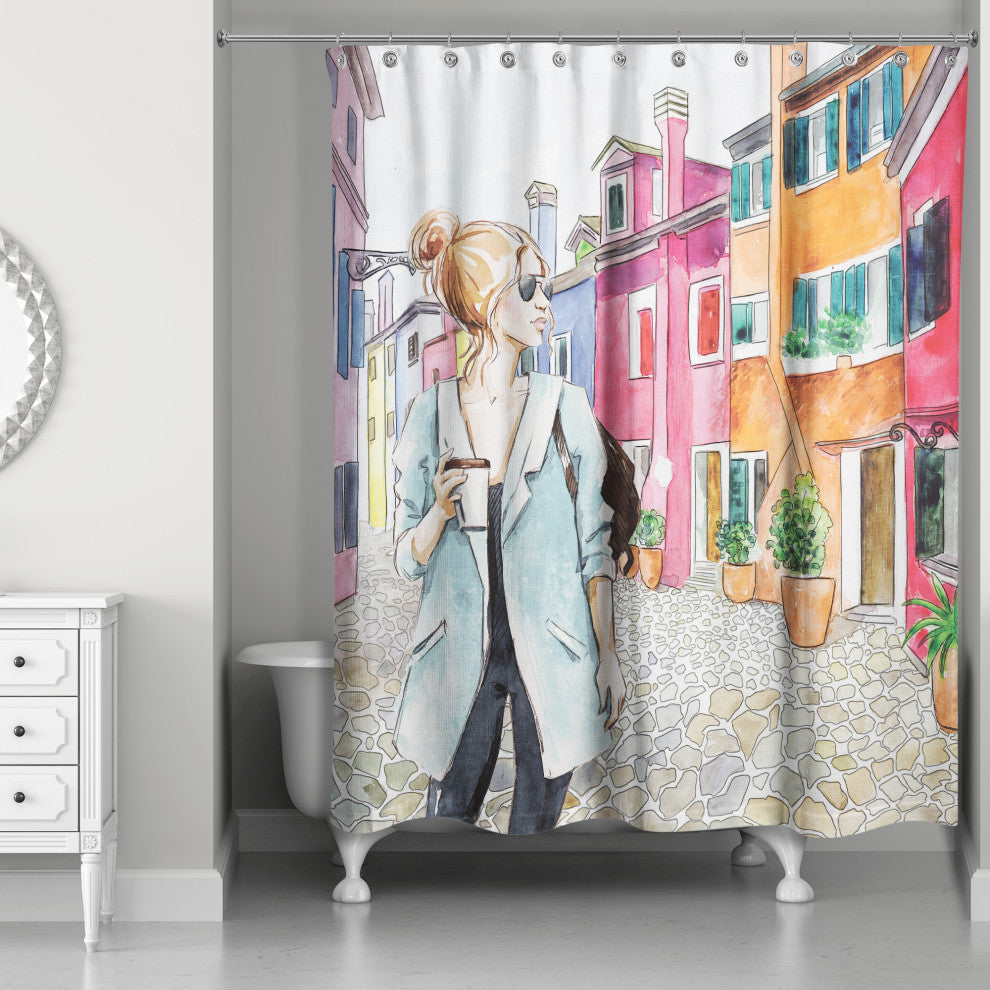 Traveling Woman 71x74 Shower Curtain