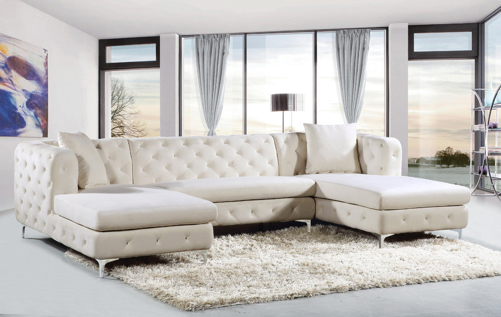 Gail Velvet 3-Piece Sectional, Cream