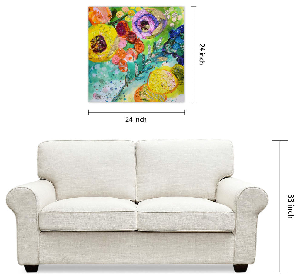 Floral Radiance II Crystallus Epoxy Coated Wrapped Canvas Wall Art