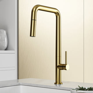 VIGO Parsons 18" H Single Handle Pull-Down Sprayer Kitchen Faucet, Matte Brushed Gold, Without Extras