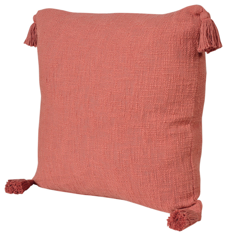 Ox Bay Handwoven Red/Orange Solid Organic Cotton Pillow Cover, 20"x20"