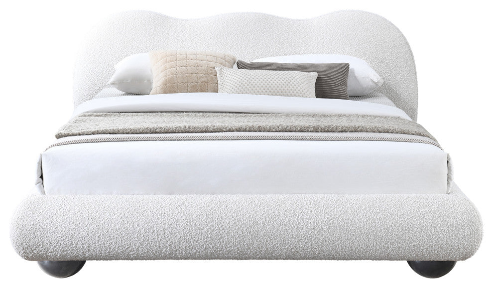 Hyde Boucle Fabric Upholstered Bed, Cream, Queen