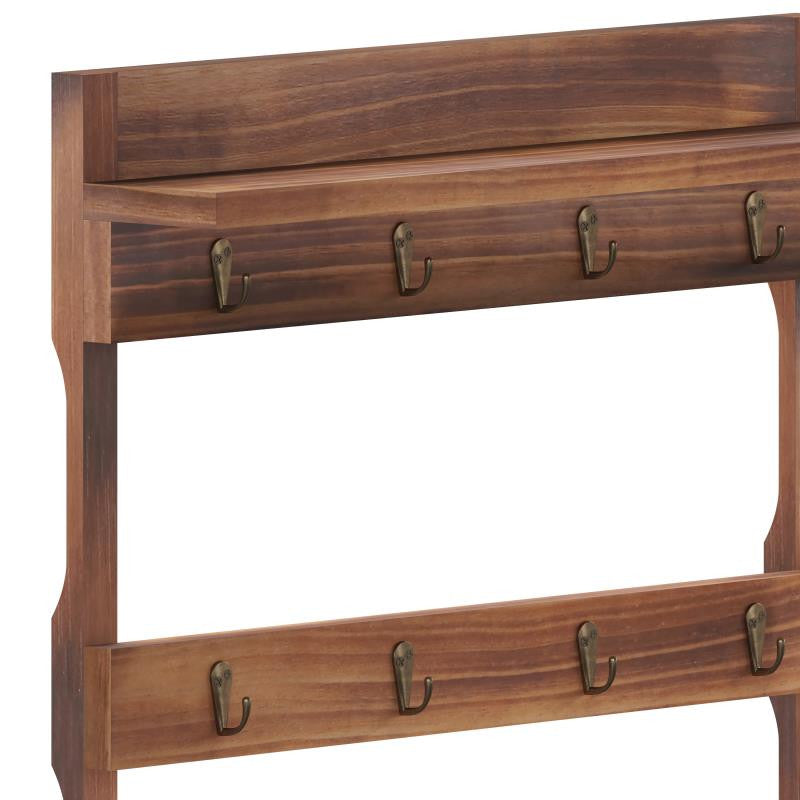Campbell Wooden Wall Mount Mug Rack, Rustic Brown