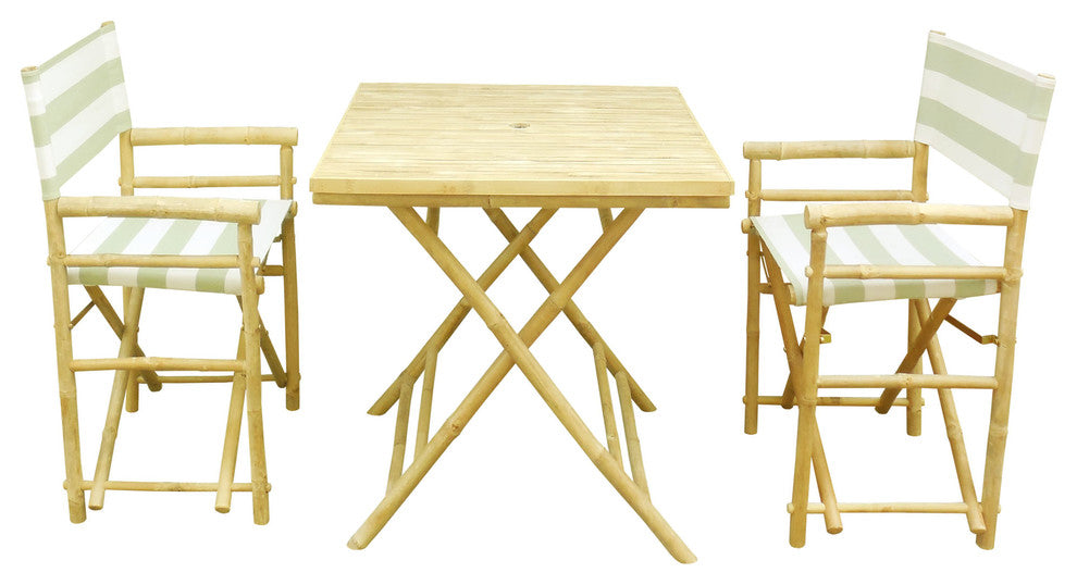 Square Table Set With 2 Director Canvas Chairs, Celadon Stripes