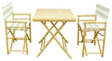 Square Table Set With 2 Director Canvas Chairs, Celadon Stripes