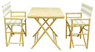 Square Table Set With 2 Director Canvas Chairs, Celadon Stripes