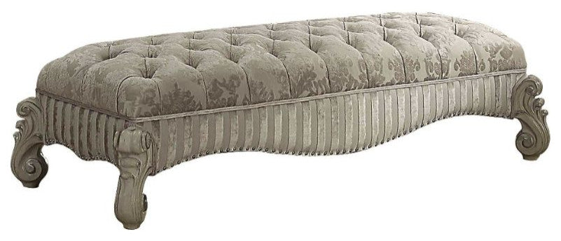 Acme VersaiLes Bench Ivory Fabric and Bone White