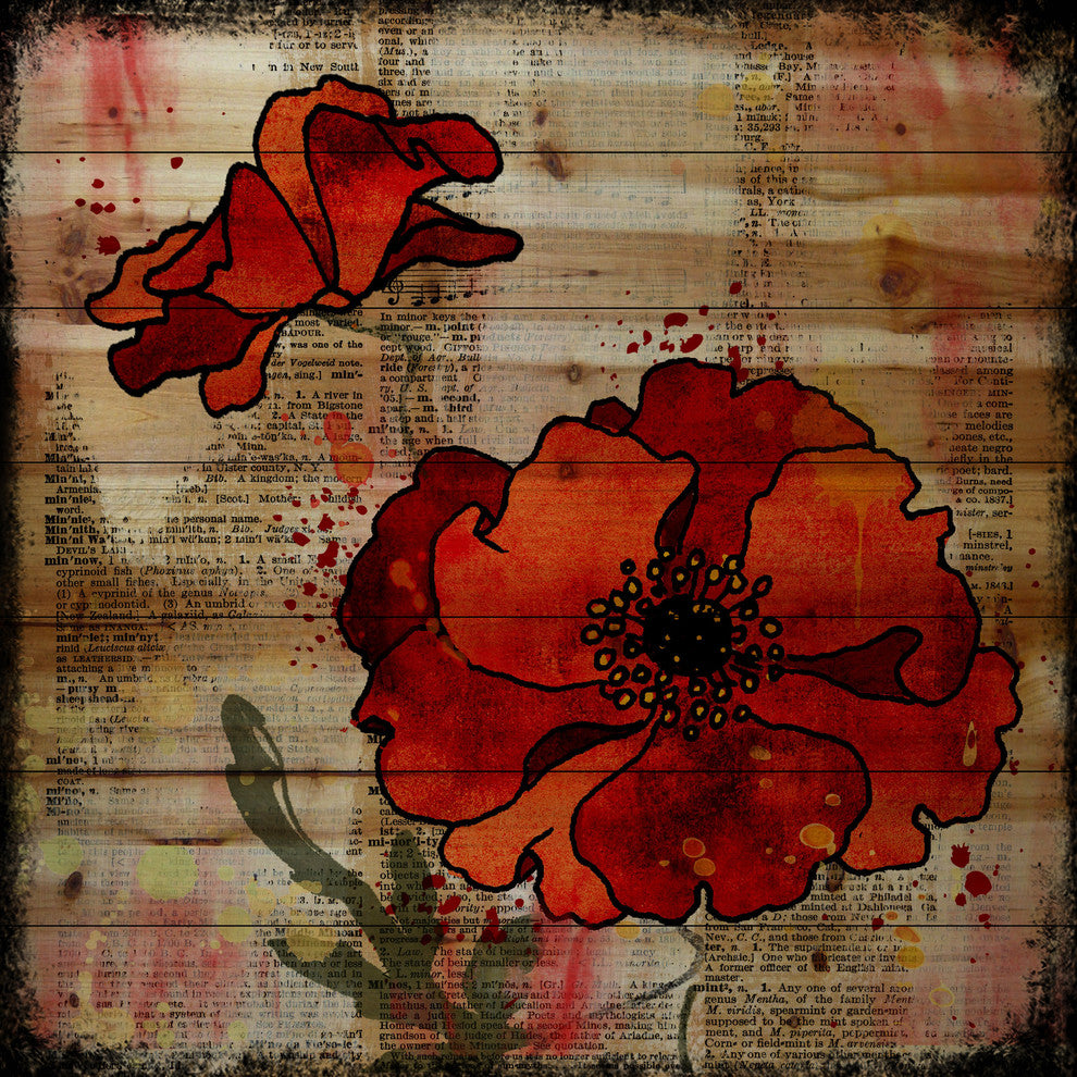 Marmont Hill, "Dark Red Poppies" by Vicki Butler Print, Natural Pine Wood