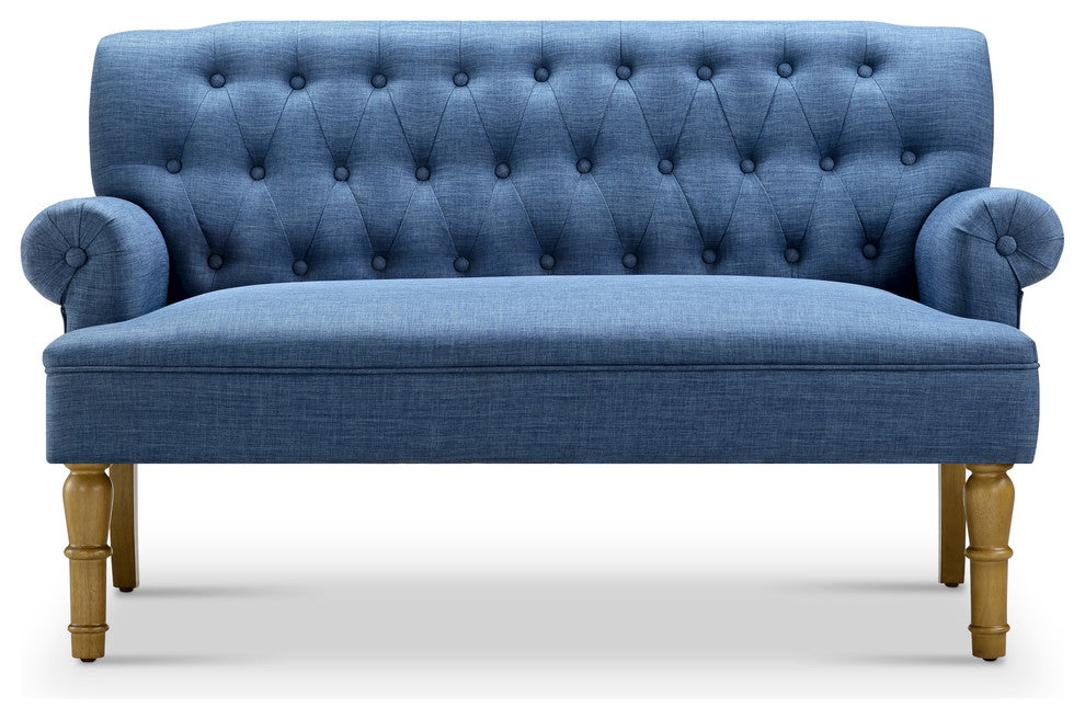 Hermosa Upholstered Settee, Navy, Linen