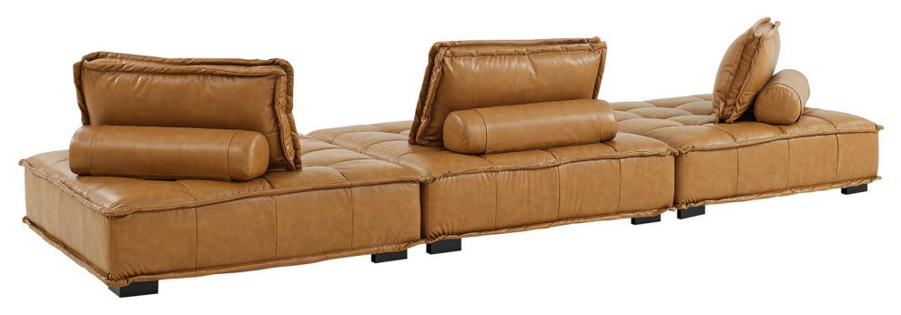 Modular Deep Tufted Sectional Sofa Set, Tan, Fabric, Modern, Lounge Hospitality
