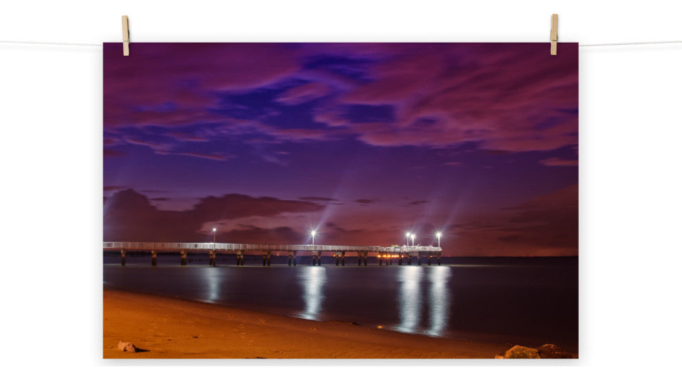 The Pier at Woodland Beach Night Coastal Photo Unframed Wall Art Print, 24" X 36"
