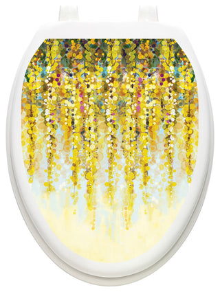 Weeping Saffron Toilet Tattoos Seat Cover, Vinyl Lid Decal, Mod Bathroom Decor, Elongated