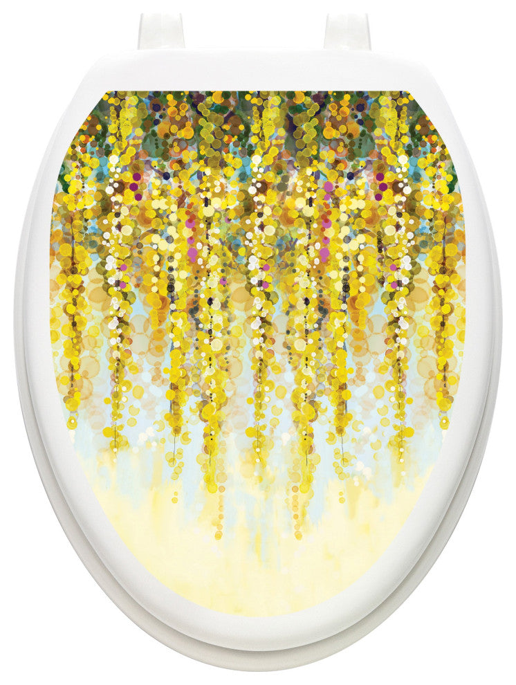 Weeping Saffron Toilet Tattoos Seat Cover, Vinyl Lid Decal, Mod Bathroom Decor, Elongated