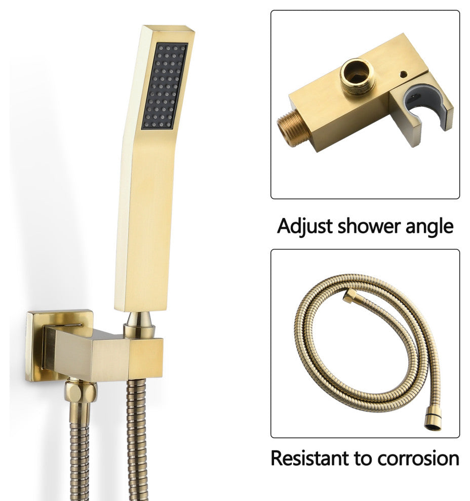 10"Wall Mounted Rainfall Shower System, Brushed Gold