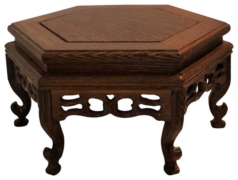 Hexagonal Chinese Vase Stand, 7.45" W X 7.45" D X 4" H