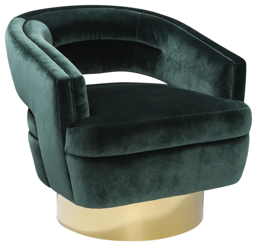 Benzara BM283568 32" Modern Swivel Accent Chair, Shelter Arms, Gold, Green