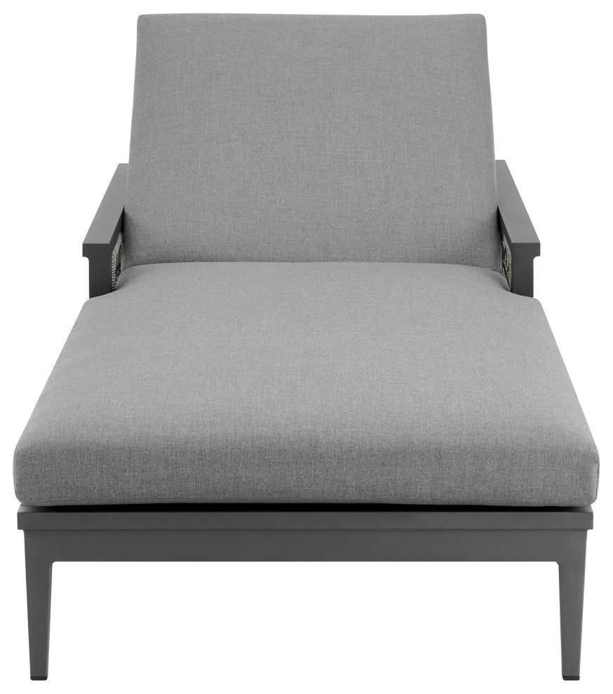 Zella Outdoor Patio Chaise Lounge Chair Aluminum Gray Rope/Earl Gray Cushions