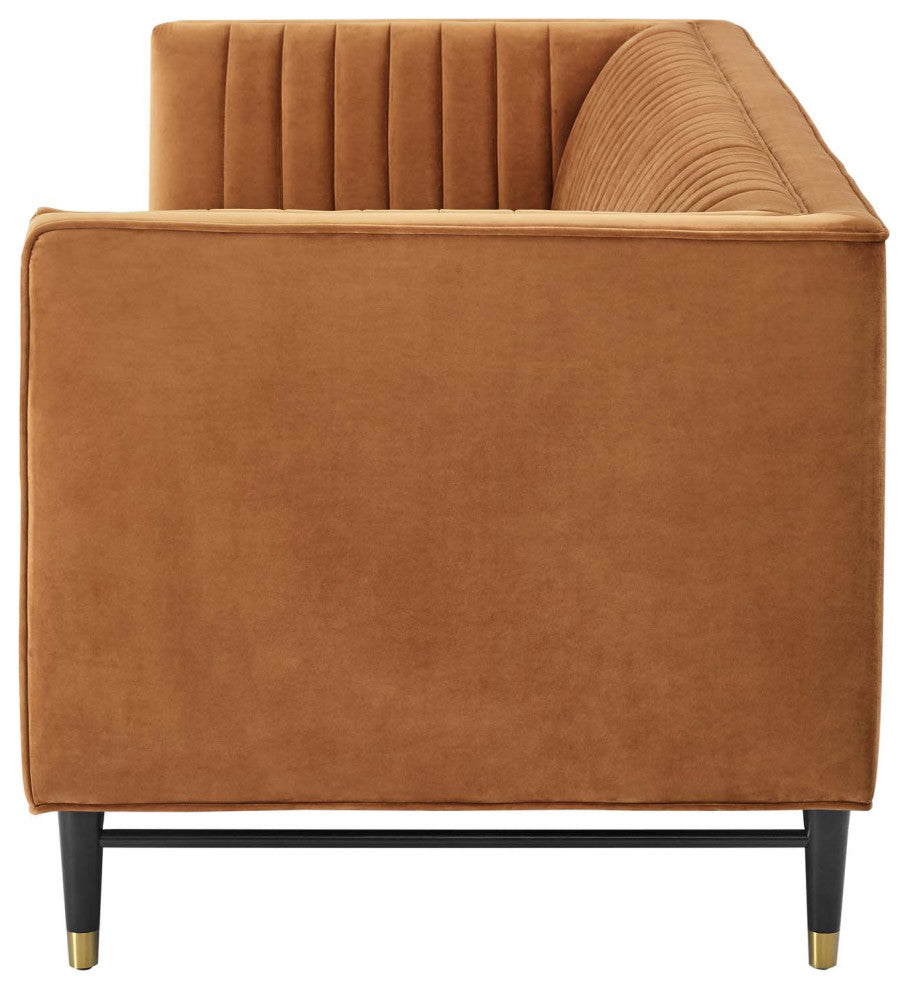 Tufted Sofa, Velvet, Brown, Modern, Living Lounge Room Hotel Lobby Hospitality