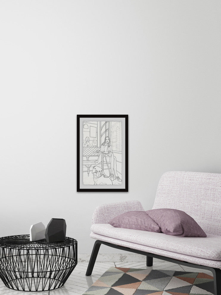 "Chill with the Pup" Framed Painting Print, 30"x45"