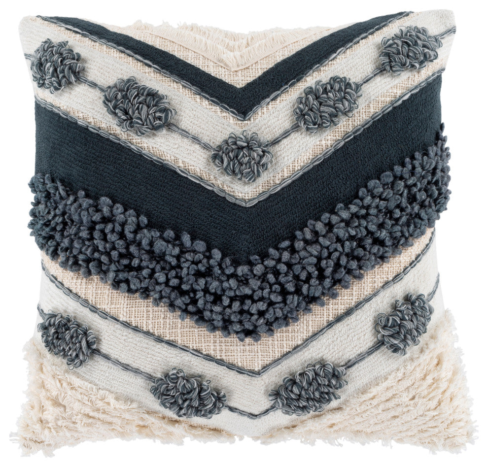 Surya Pretoria Dark Blue Pillow Shell With Polyester Insert 18"H X 18"W