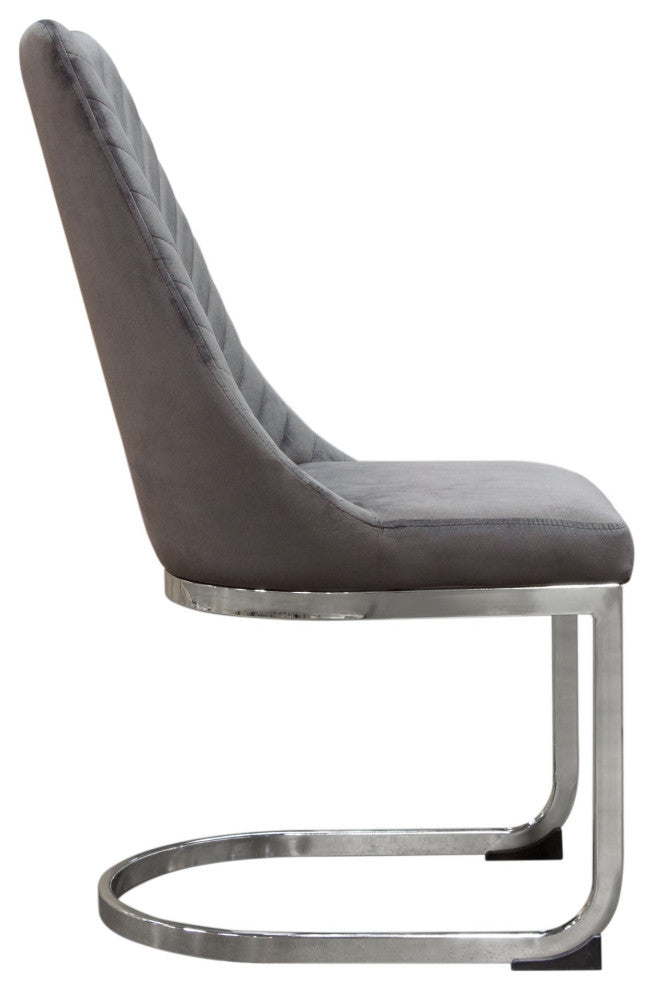 Vogue 2 Dining Chairs With Silver Metal Base, Gray Velvet