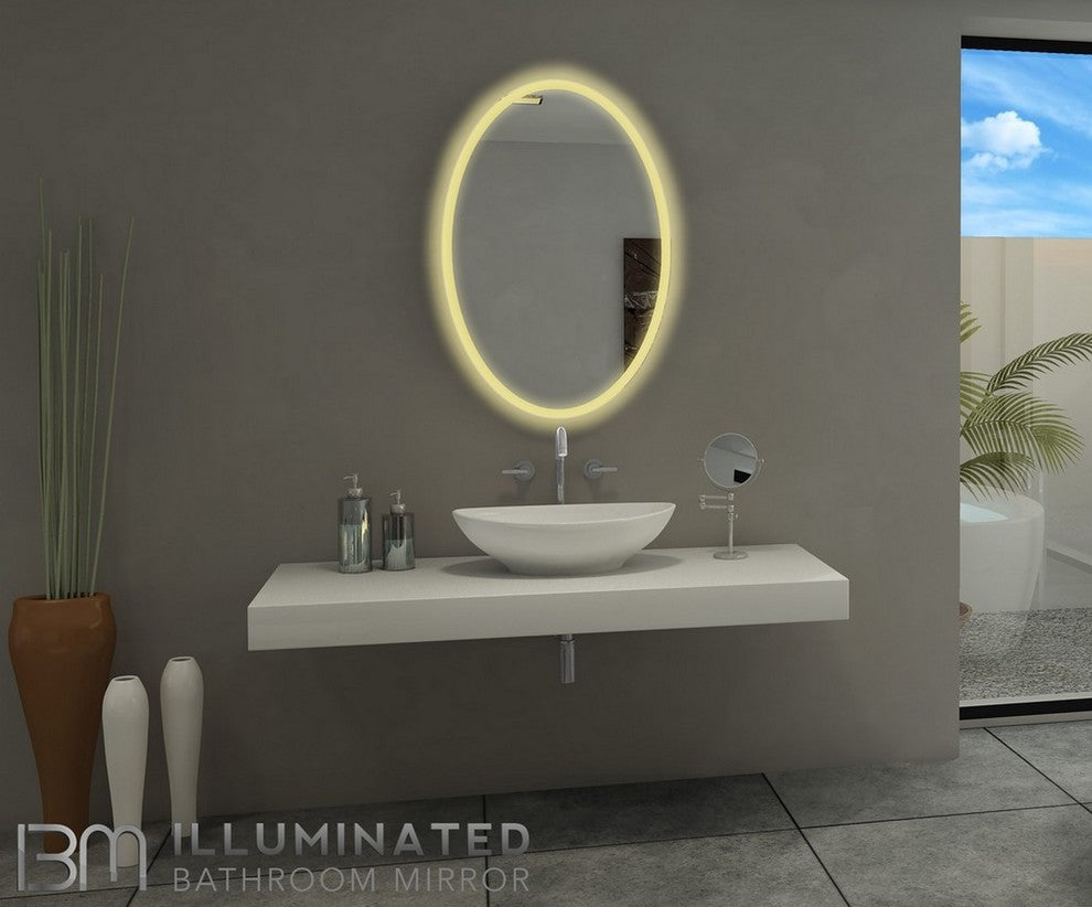 IB MIRROR Dimmable Backlit Bathroom Mirror Oval 24"x36", Crystal Clear Mirror, 3000 K, Warm White