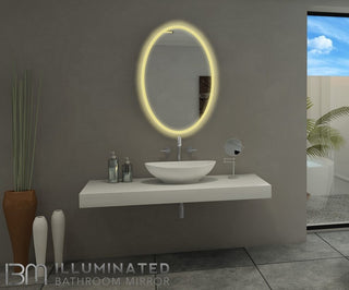 IB MIRROR Dimmable Backlit Bathroom Mirror Oval 24"x36", Crystal Clear Mirror, 3000 K, Warm White