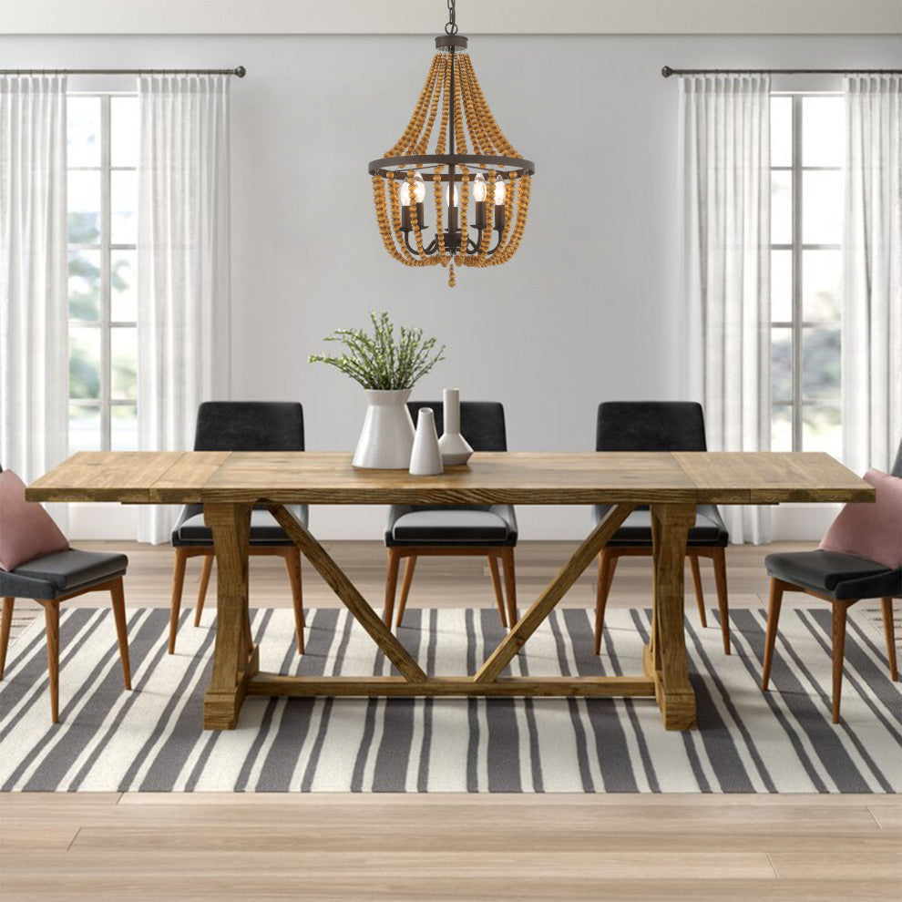 5 - Light Candle Style Empire Chandelier with Beaded Accents, Oil Rubbed Bronze