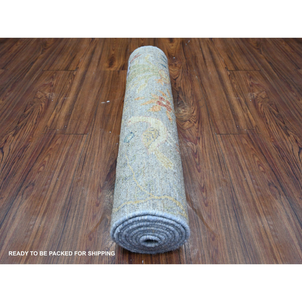Cadet Gray Hand Knotted Natural Wool Afghan Peshawar Oriental Rug, 2'7"x8'3"