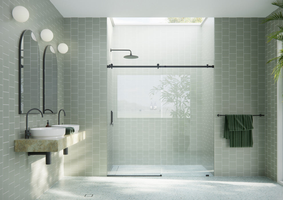64-68"x78" Frameless Sliding Shower Door With Square Hardware, Matte Black