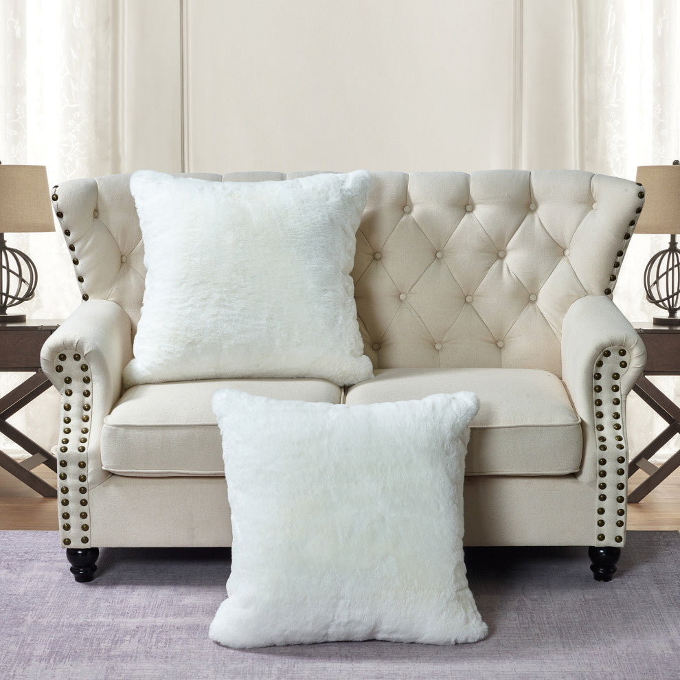 Heavy Faux Fur Throw Pillow Covers 2pcs Set, Bright White, 26''x26''