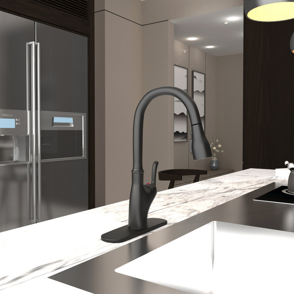Single Handle Deck Mounted High Arc Pull Down Touchless Kitchen Faucet, Matte Bl