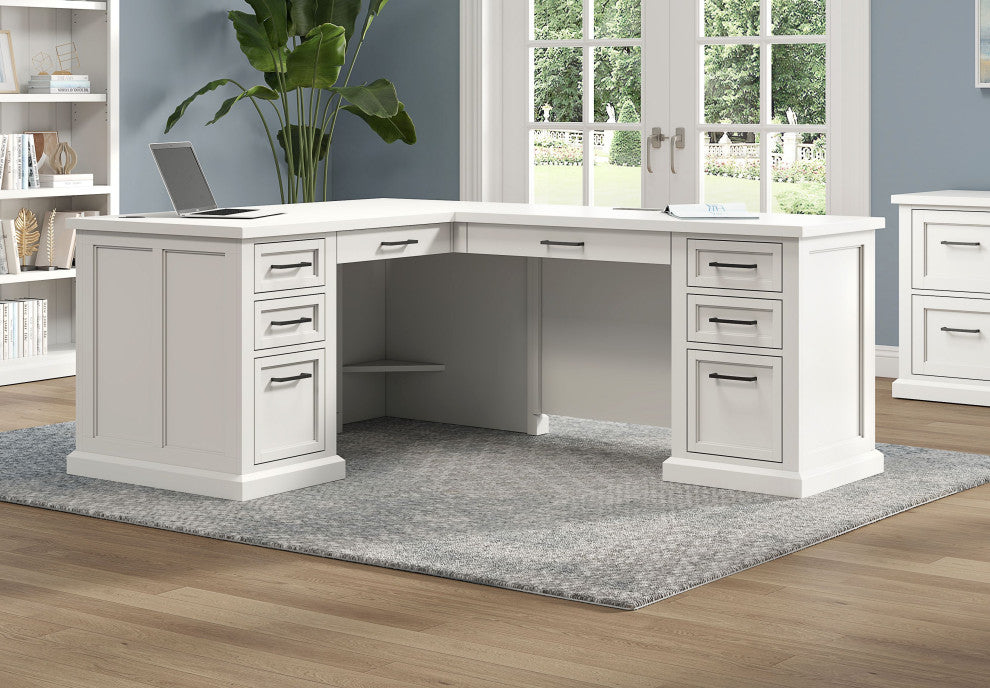 Modern Wood L Desk and Return Writing Table and Return White