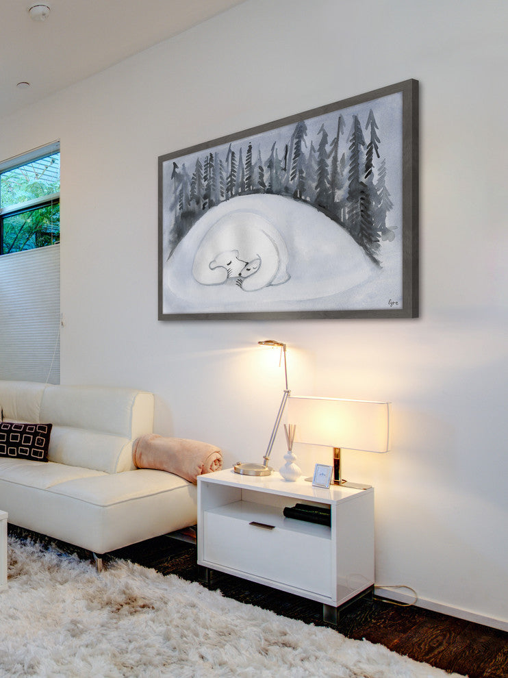 "Bear Hibernation" Framed Painting Print, 24"x16"