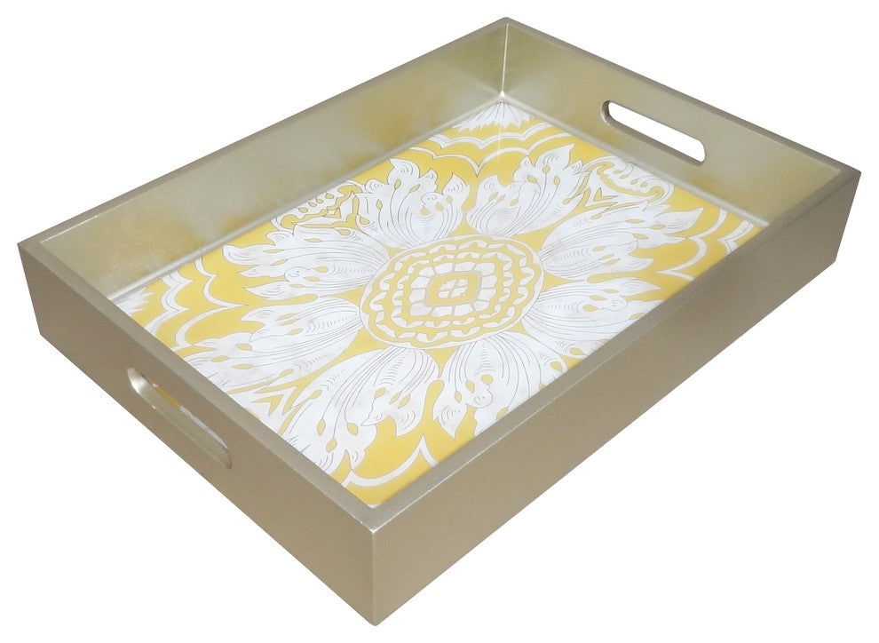 Reverse Painted Mirror Tray, Yellow