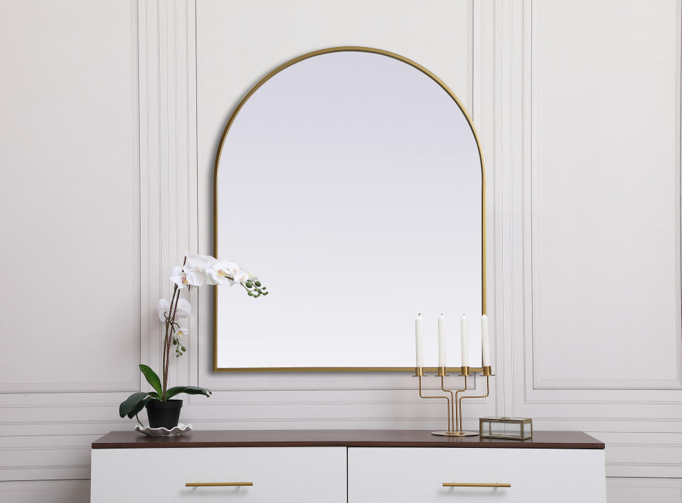 Metal Frame Arch Mirror 30X36 Inch, Brass