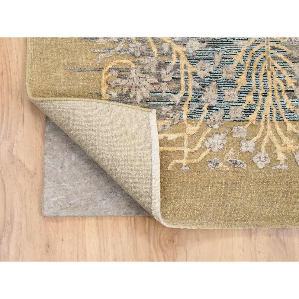 Honey Brown, Silk With Textured Wool, Hand Knotted, Oriental Rug, 9'2" x 12'0"