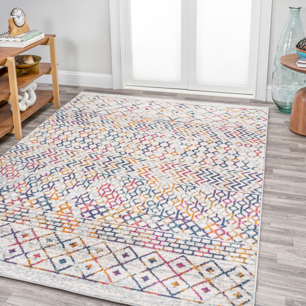 Arta Moroccan Vintage Geometric Area Rug, Multi/Cream, 8 X 10