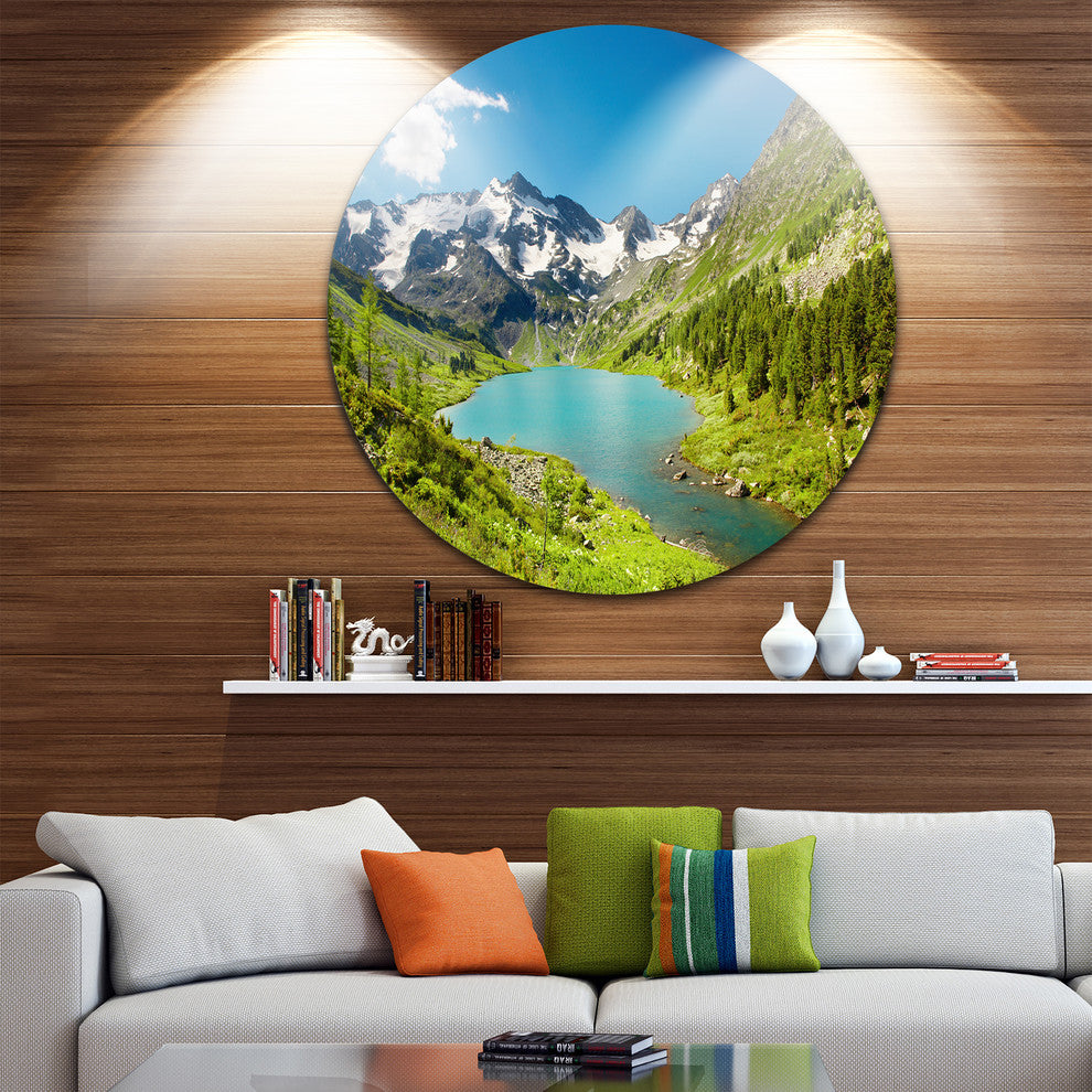 Mountain Lake With Green Hills, Photo Disc Metal Wall Art, 38"