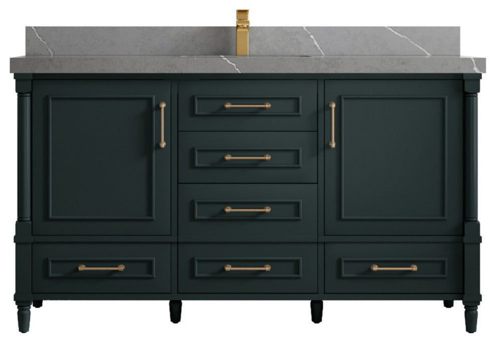 Aberdeen 60 Single Bathroom Vanity in Dark Forest Green 2" Piatra Gray