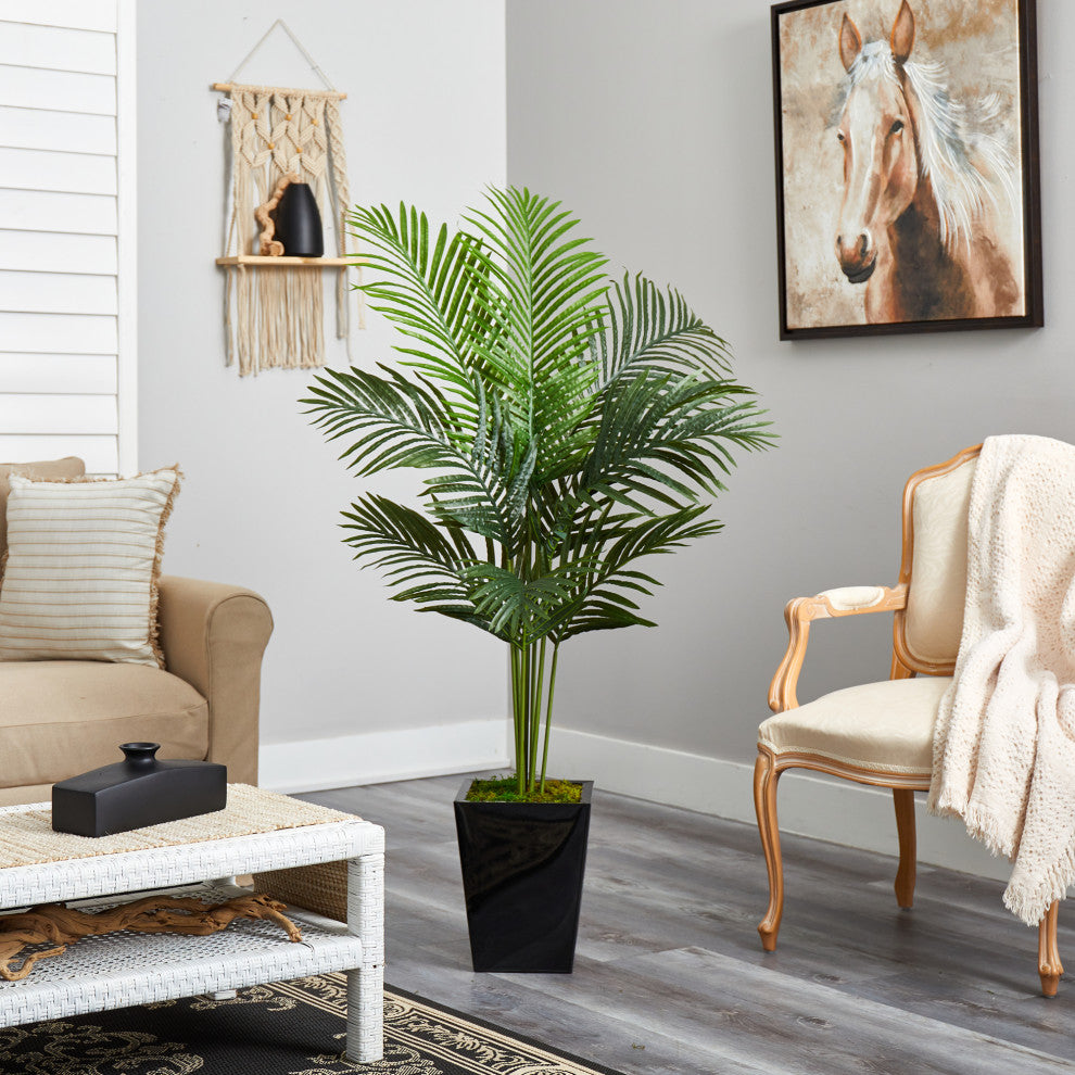 5' Paradise Palm Artificial Tree, Black Metal Planter